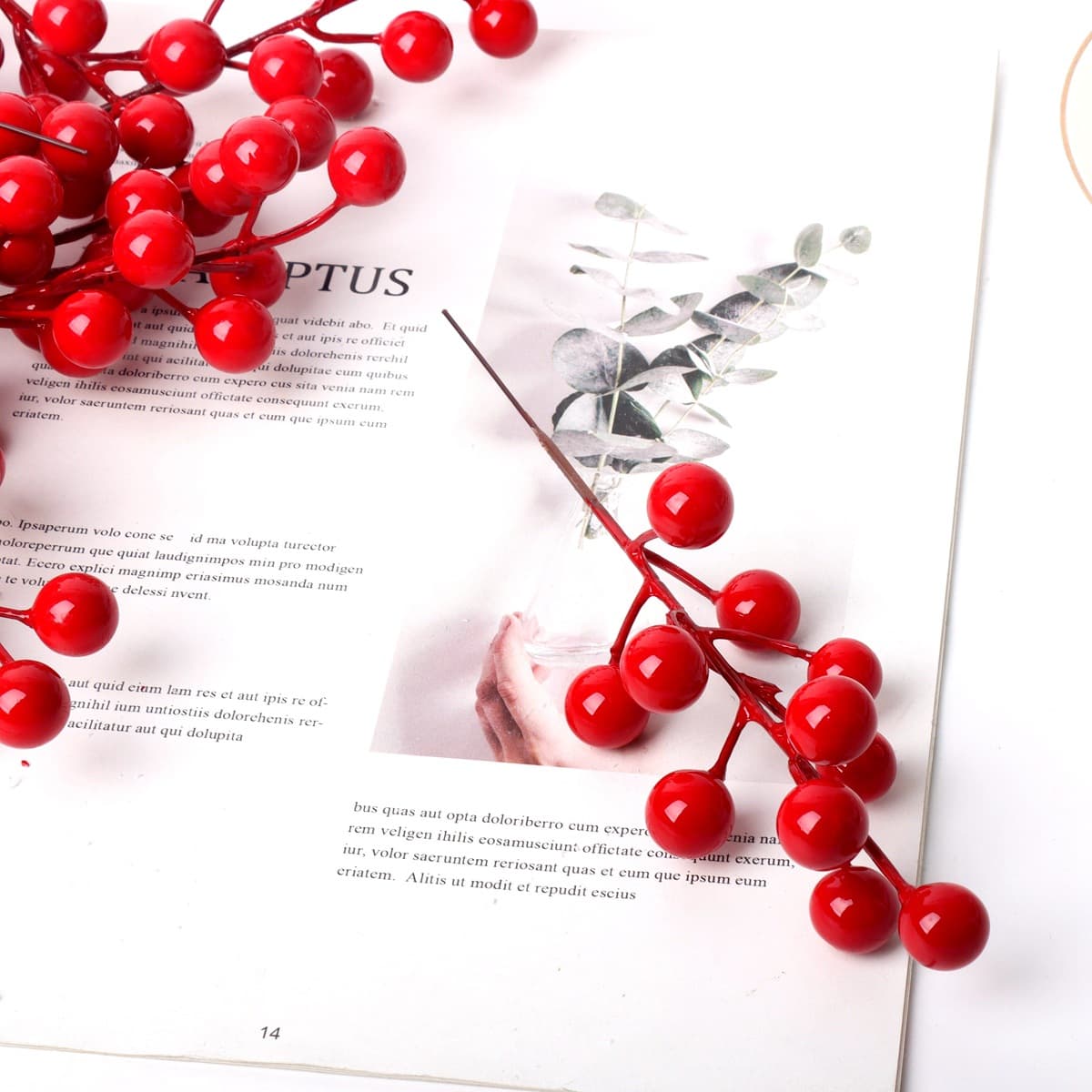 12 red fruit fortune fruit simulation cherry holly fruit red berry home decoration flower arrangement materials fake flowers wholesale