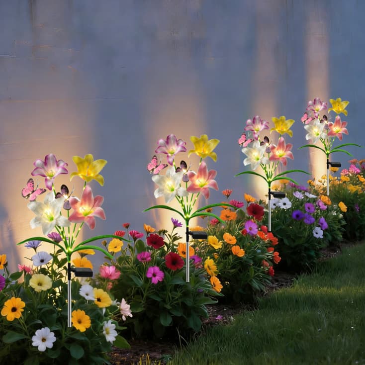 New Cross-border Solar Lily Flower Light, Simulation Flower Color-changing LED Light, Outdoor Lawn Garden Villa Ground Insert Light