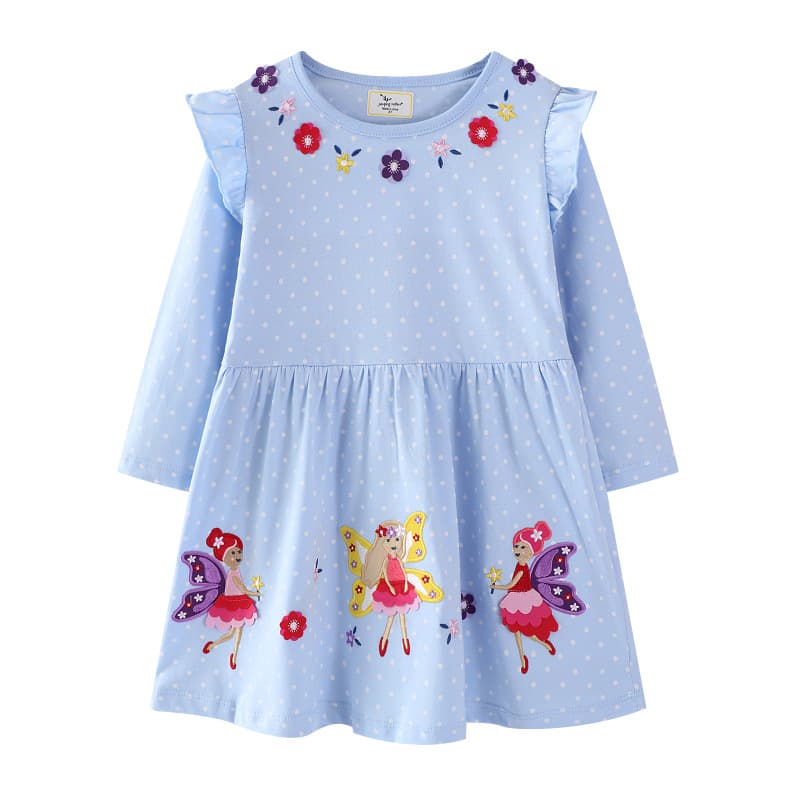 European and American Style Girls Dress Autumn New Princess Embroidery Children Princess Dress Fashion Polka Dot Long Sleeve Kids Skirt