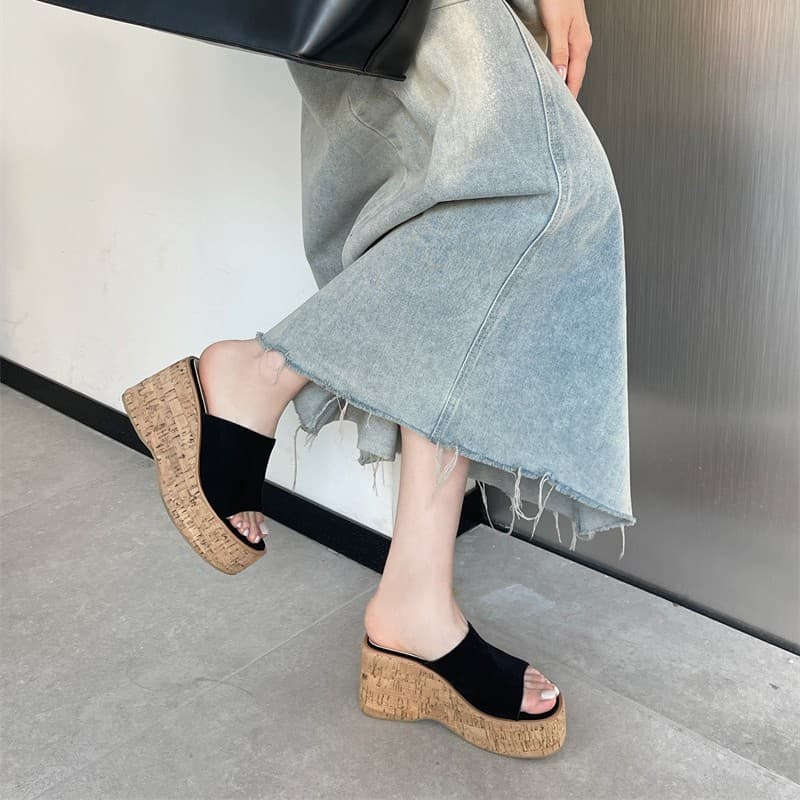 2026 Thick Platform Wedge Sandals for Women, Cork Wedge Heel Slide Sandals, High Heel Open Toe Women's Sandals