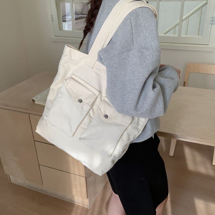 2026 New Fashion Casual Canvas Bag Hand-held Large Bag College Commuting Trendy Versatile Women's Large Capacity Tote Bag