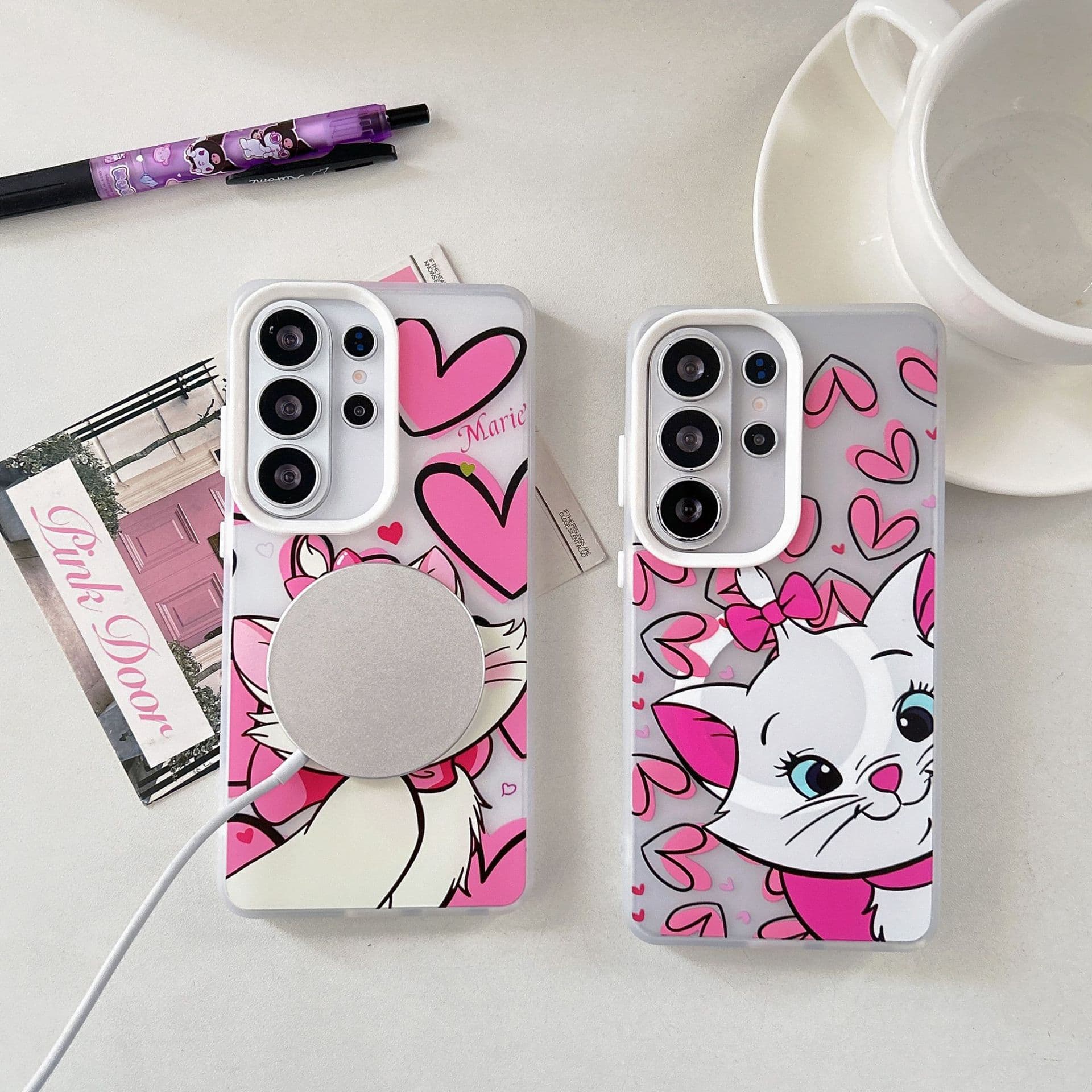 Cute Marie Cat design compatible with Samsung S26/A17/F55, magnetic case for A36/A06, S25, A15/M55