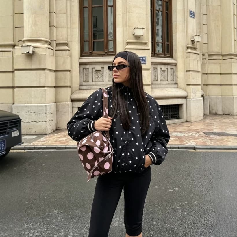 Cross-Border Women's Fashion 2026 European and American Loose Black Polka Dot Print Jacket Coat Top