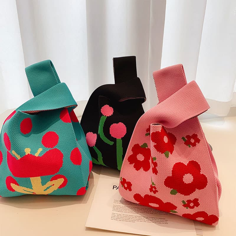 Korean Style Knitted Bag for Women, Casual Versatile Vest Bag, Cute Cartoon Panda Handbag, Dopamine Colorful Tote Bag
