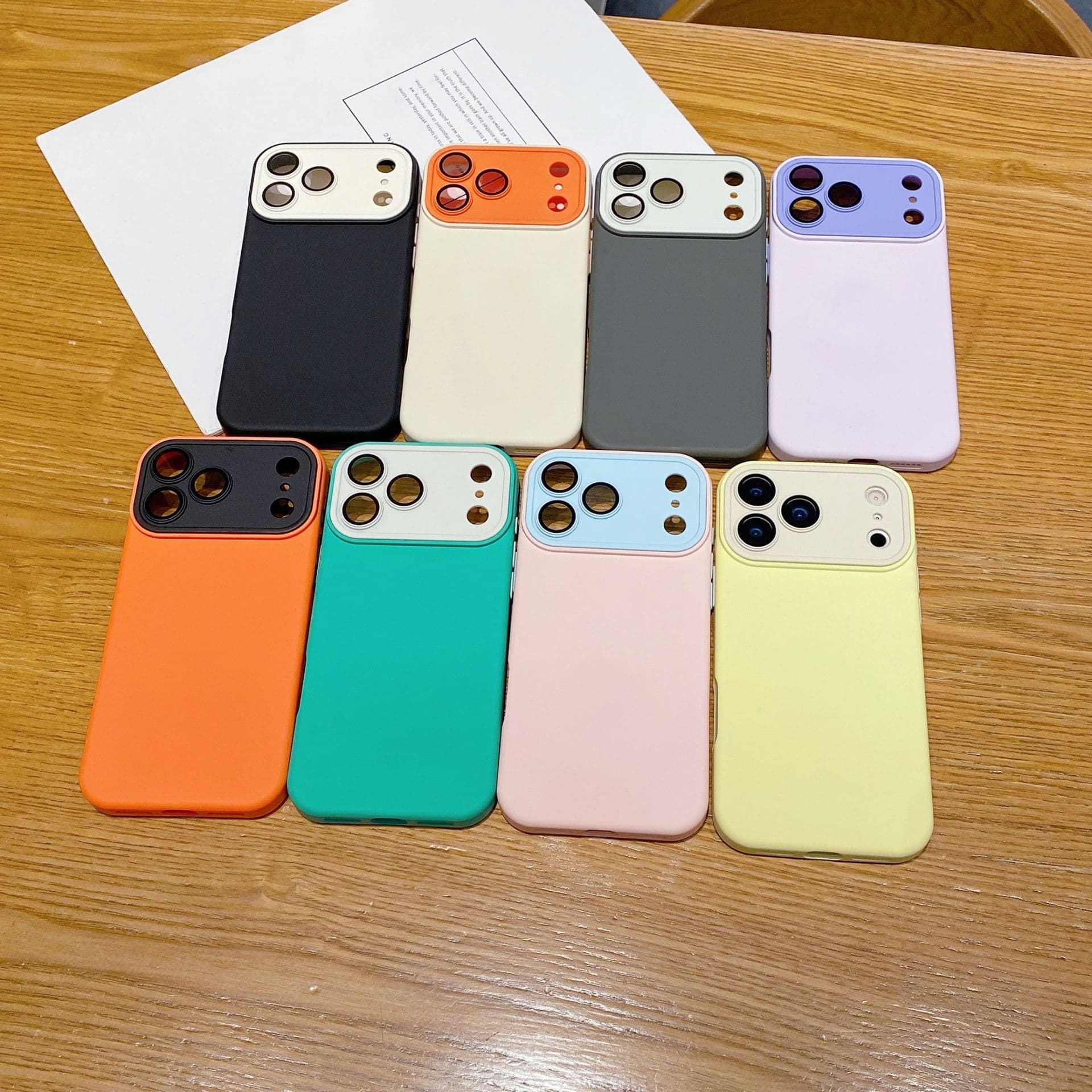 Minimalist Contrast Color Large Window Liquid Silicone Compatible with iPhone 17 Pro Max Couple Style iPhone 16 Phone Case 15 Soft