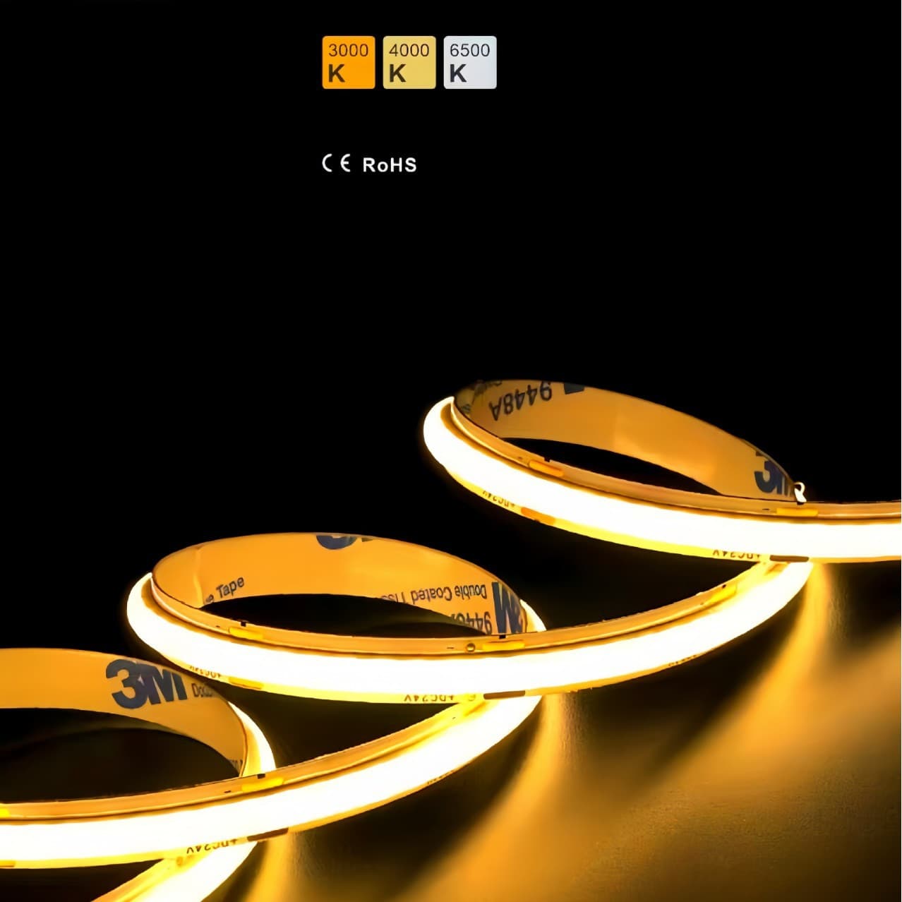 Low Voltage COB LED Strip Light, Indoor Home Decorative Ambient Light Bar, Self-Adhesive Ultra-Thin Backing COB LED Strip