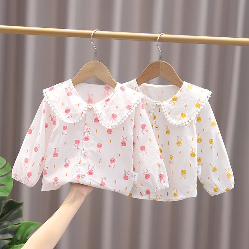 Girls' shirts spring and autumn style baby girl tops doll collar 2025 new autumn cardigan children's long-sleeved shirt