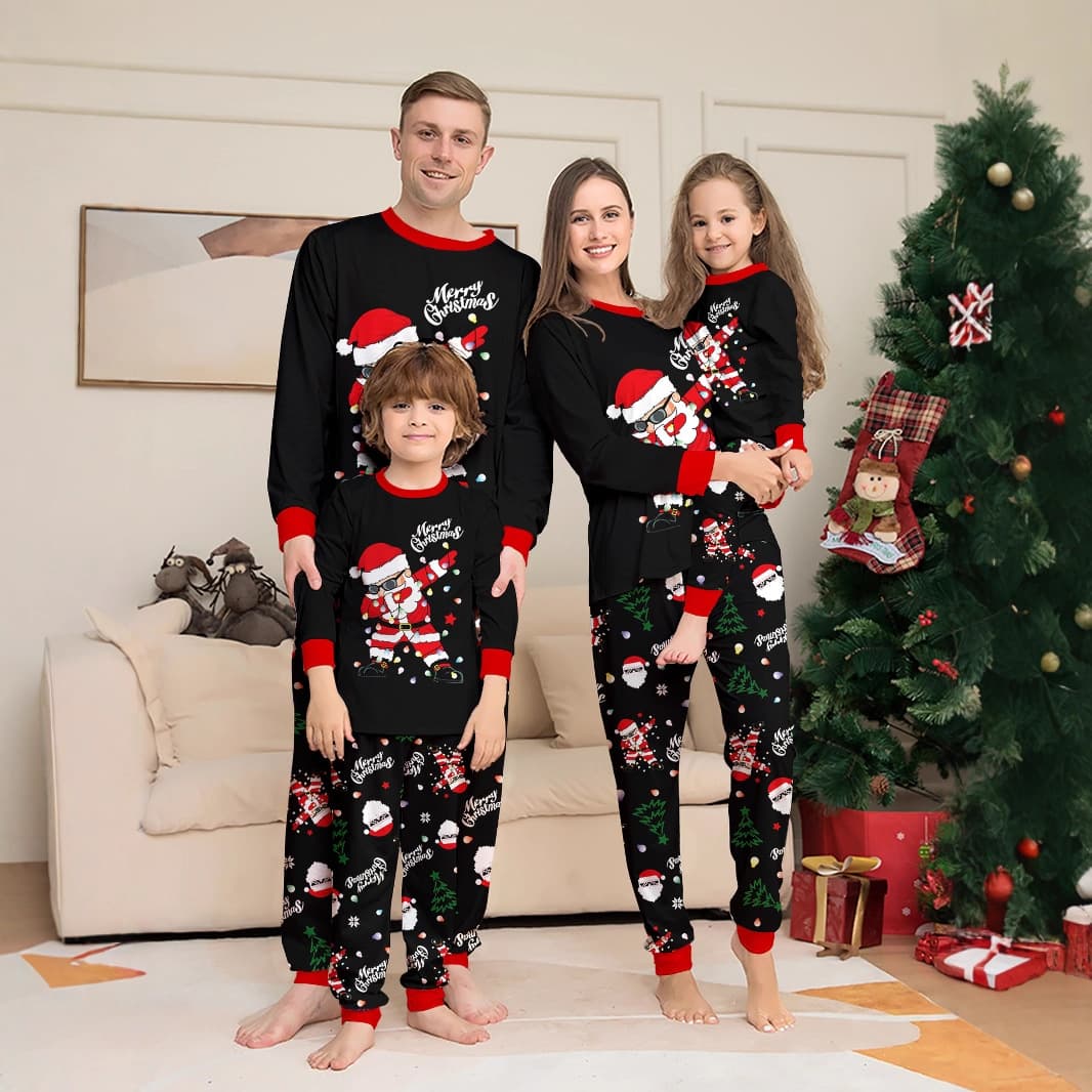 European and American Christmas parent-child outfits, Amazon AliExpress Santa Claus light letter print loungewear pajama sets