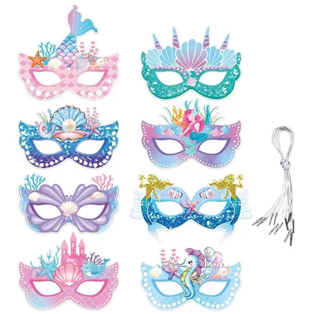 16 Little Mermaid Party Favors Girl Birthday Party Role Play Paper Masks Kids Ocean Decorations