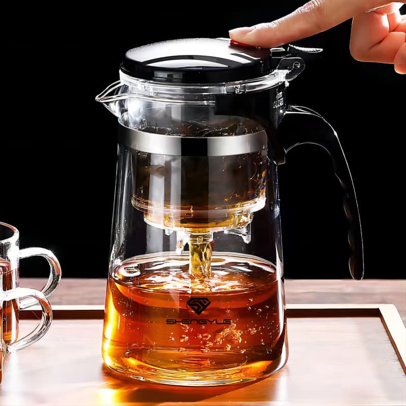 Piao Yi cup teapot, tea-water separation glass teapot, high-temperature resistant, new model, household tea kettle, Kung Fu tea set collection.