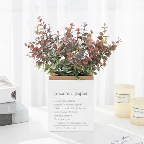 Artificial Eucalyptus Leaves Green Plant 5 Heads Home Decoration Silk Flower Bouquet Simulation Eucalyptus for Wedding Outdoor Photography Props