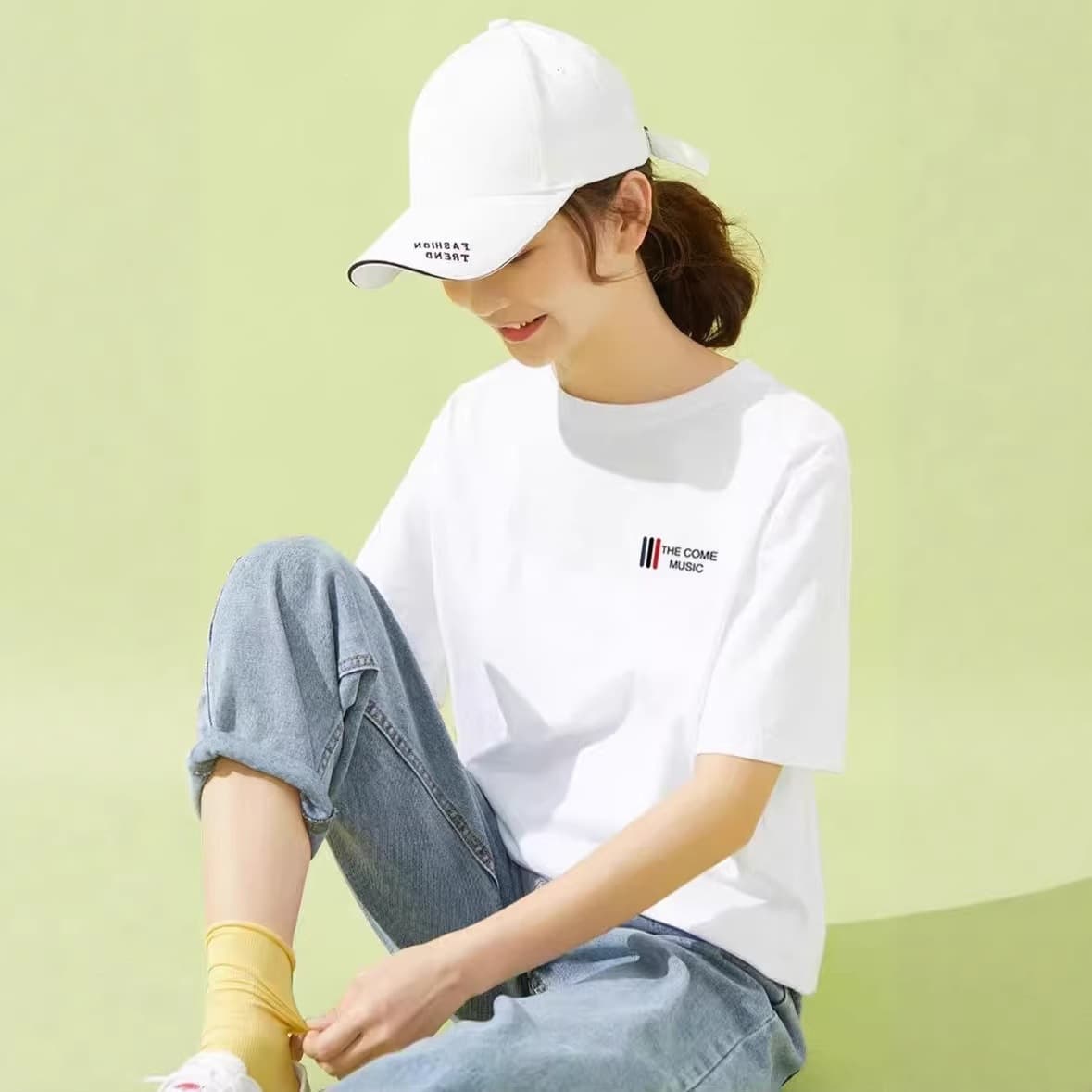 Short-Sleeved Women's T-Shirt, Trendy Korean Style, Summer Slimming and Age-Defying Pure Cotton White Short-Sleeved T-Shirt for Women