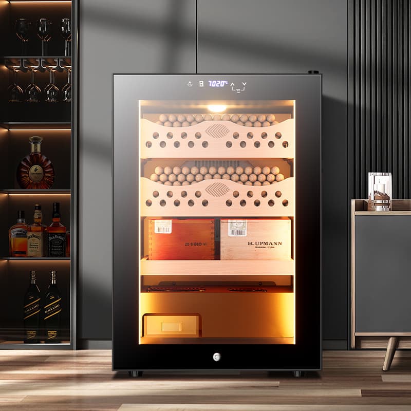 Qielong 50C1 intelligent constant temperature and humidity cigar cabinet, cedar wood mini small home built-in wine cabinet.