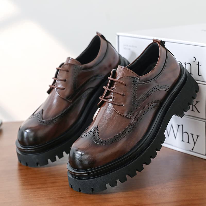46 Large Size Men's Thick-Soled Height-Increasing Carved Shoes British Style Brogue Leather Shoes Winter Casual Shoes Wedding Groom Suit Shoes