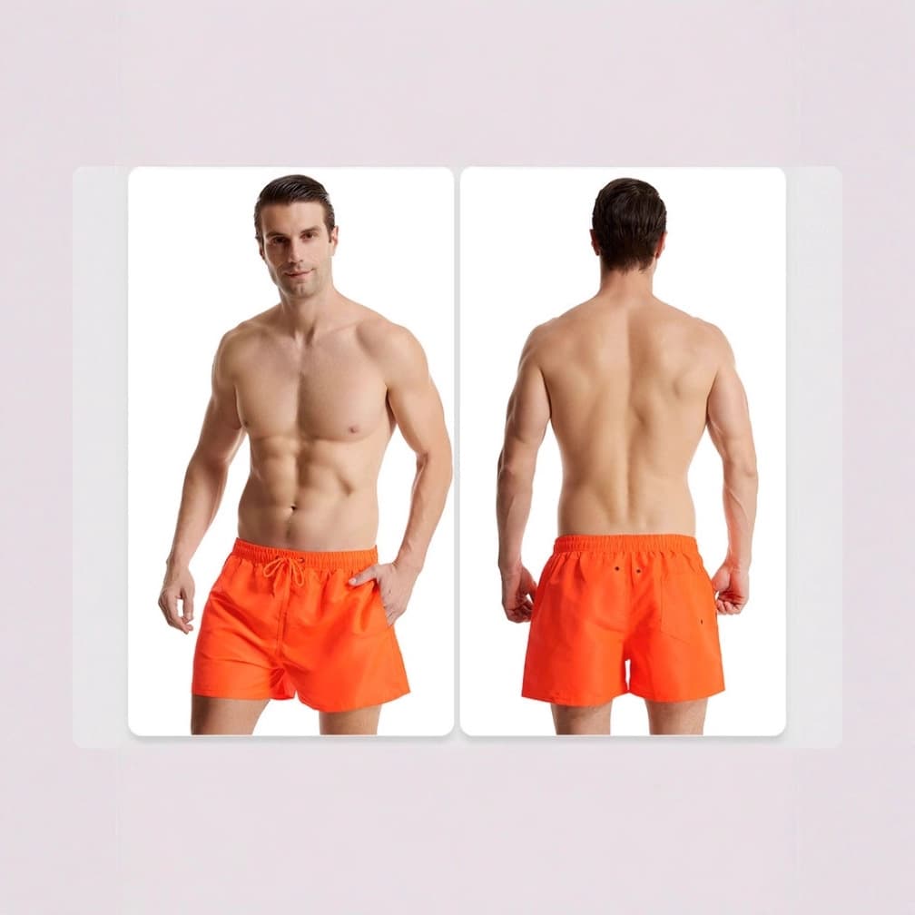 Polyester Quarter-Length Beach Shorts for Men, Five-Inch Swim Trunks with Lining, Sports Trendy Multi-Pocket Design