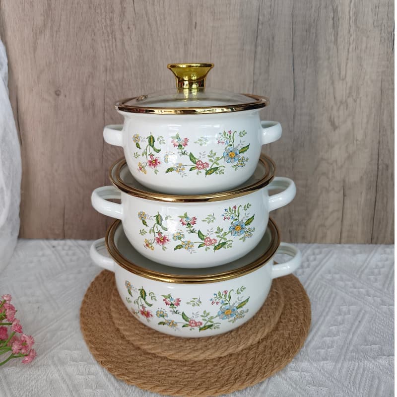 Thickened Enamel Lard Pot, Stew Pot, Instant Noodle Pot, Hot Pot, Baby Food Pot, Mini Soup Pot with Glass Lid Set