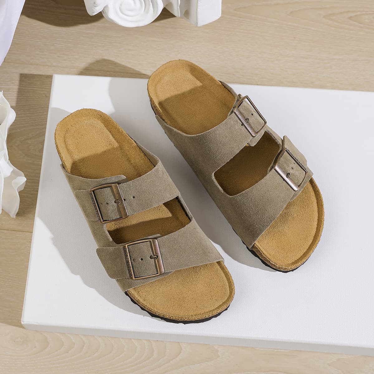 BK New Style Genuine Leather Birkenstock Cork Sandals Unisex Double Buckle Outdoor Two-Strap Slides Stock Wholesale