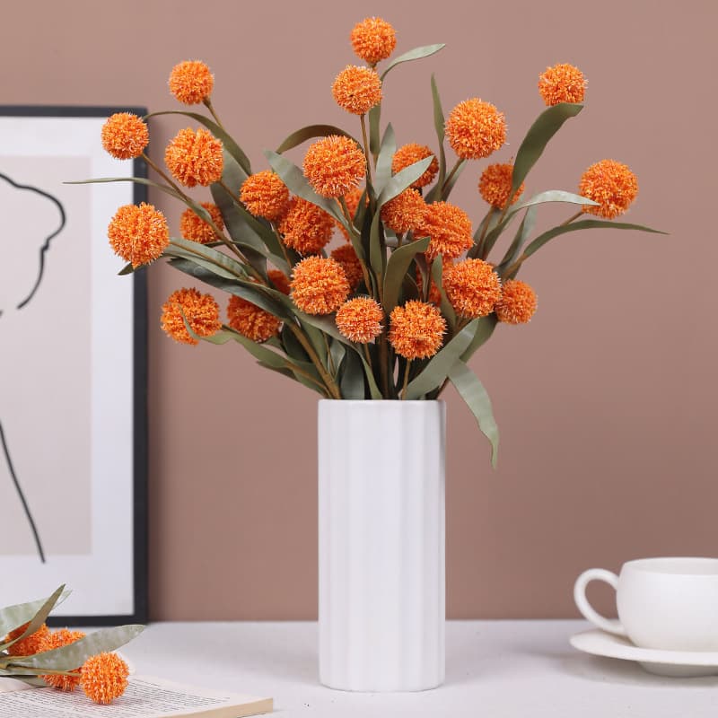 Cross-border simulation single-branch 6-head golden ball chrysanthemum, artificial ball chrysanthemum, home living room vase flower arrangement ornaments decoration fake flowers