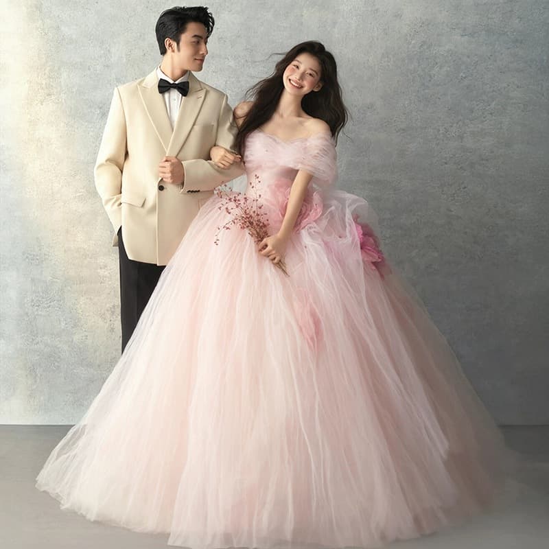 New Pink Wedding Dress Studio Theme Clothing Photo Outdoor Travel Photography Colored Gauze Forest French Flora Strapless Dress