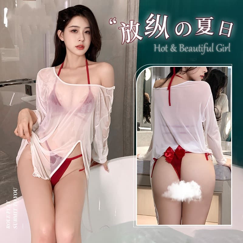 Shimeisha: Butterfly Decor Hip Tie Bikini Set Lingerie Summer Sexy Three-Piece 6305