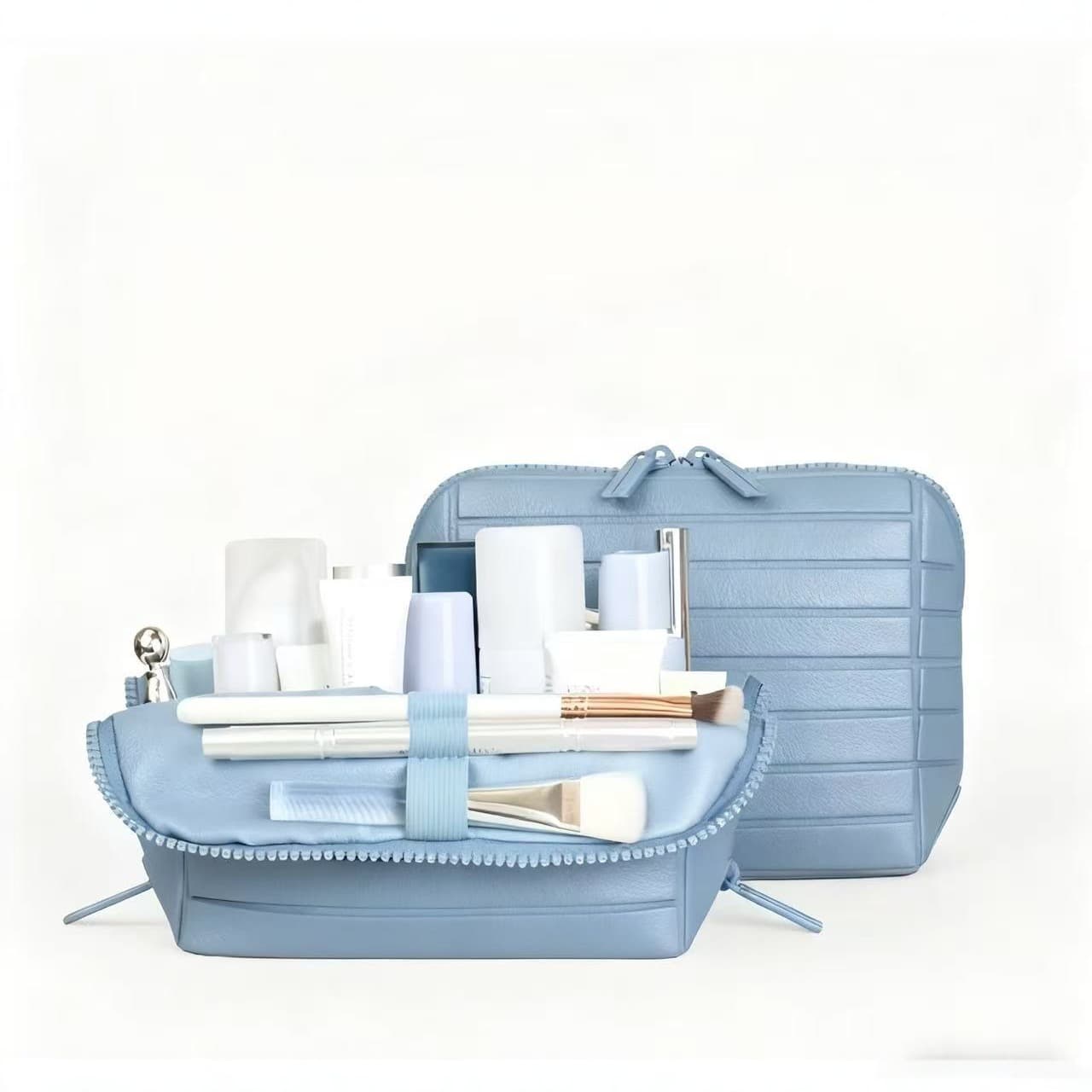 New Factory Style Leather PU Embossed Cosmetic Bag, Functional Makeup Brush Bag, Fashionable and Beautiful Striped Storage Bag, Toiletry Bag