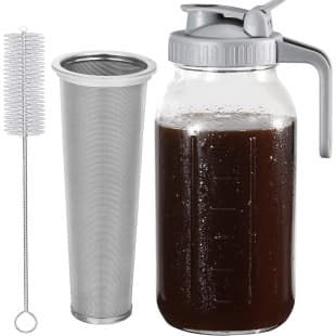 Amazon 32oz Cold Brew Coffee Pitcher with Measurements, 64oz Mason Jar Filter Iced Coffee with Handle, Cold Water Jug