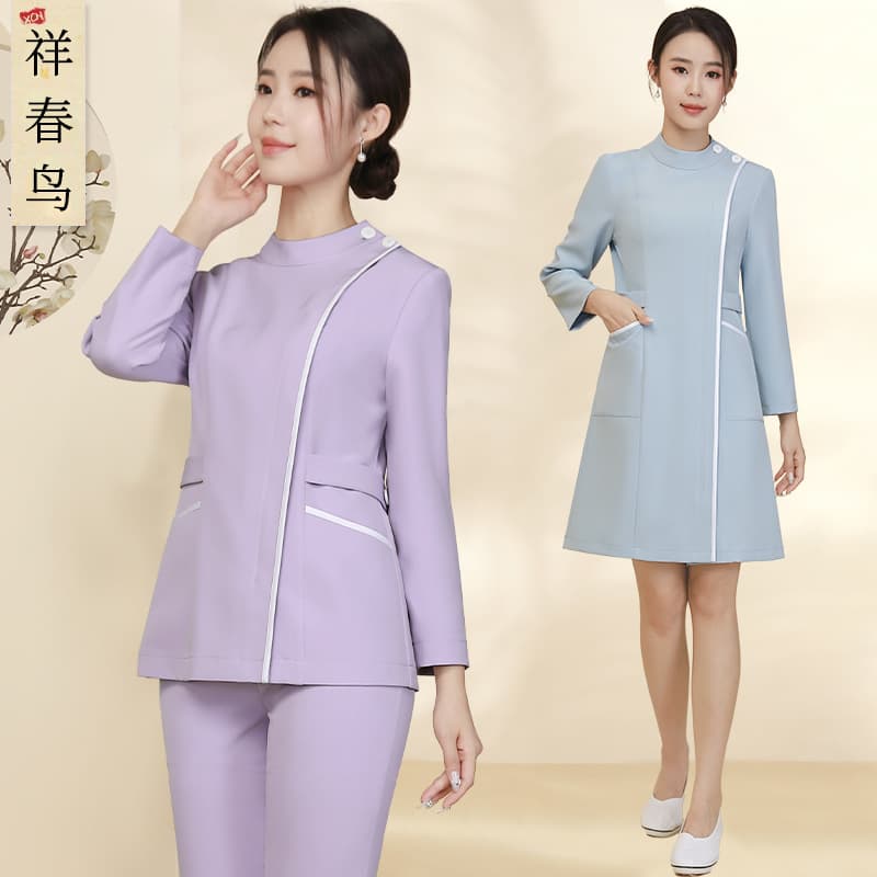 Light Medical Aesthetics Front Desk Long-Sleeved Nurse Uniform Dress for Spring, Suitable for Beauty Clinics, Dental Clinics, and Pharmacies