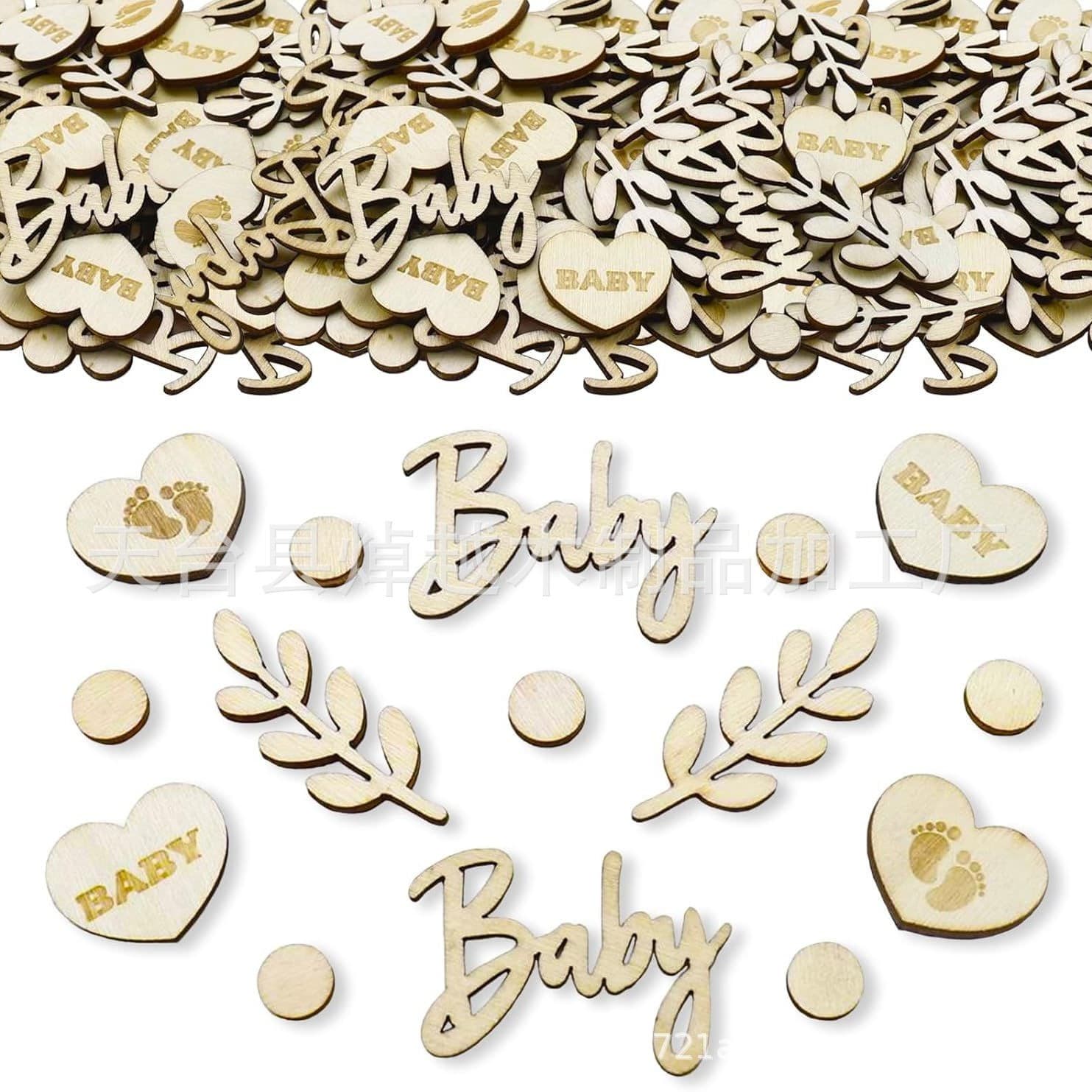 100pcs Baby Baptism Decoration Leaf Wooden Pieces Baby Photography Props Table Confetti Bear Wooden Ornaments