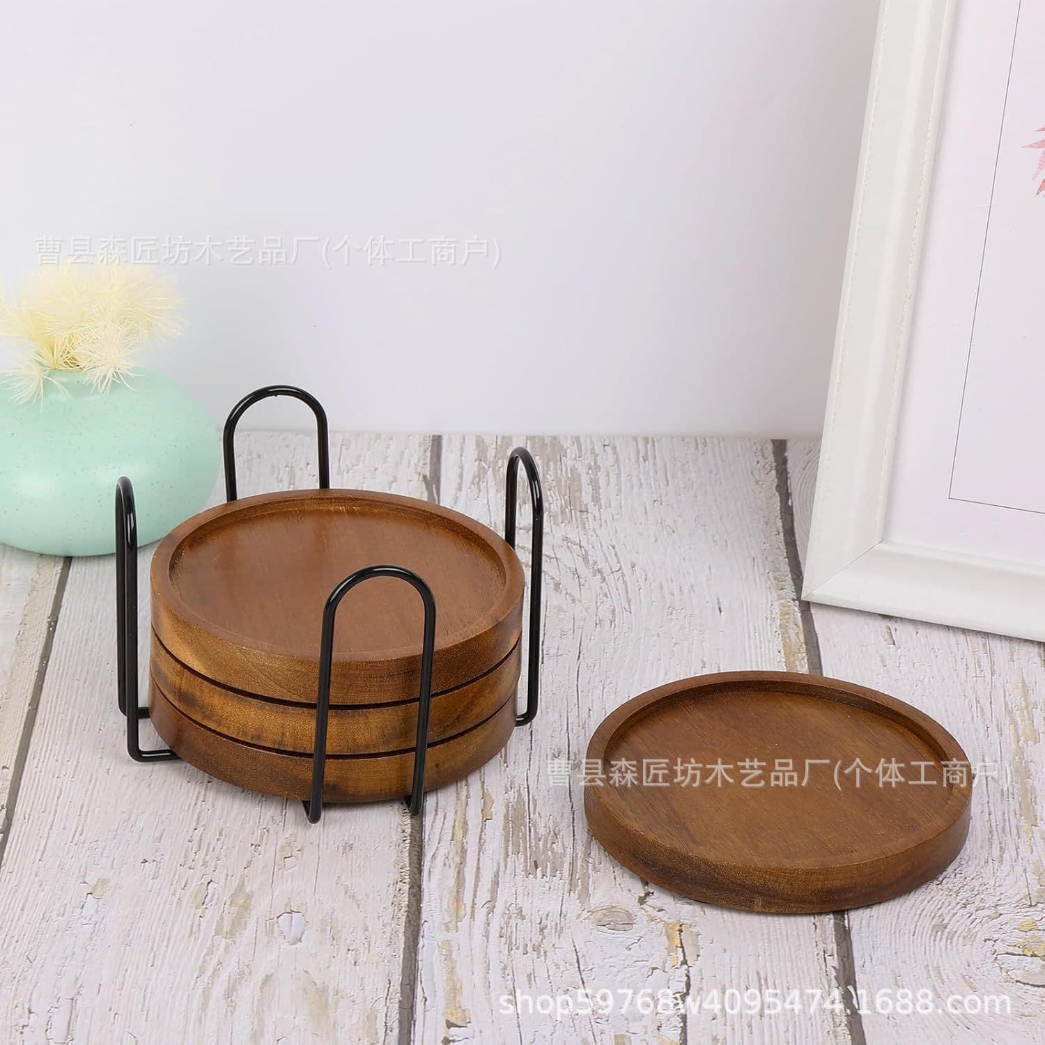 Acacia Wood Coasters Set of 4, Solid Wood Coasters, Modern Minimalist Wooden Cup Mat for Living Room Bedroom Dining Room Table