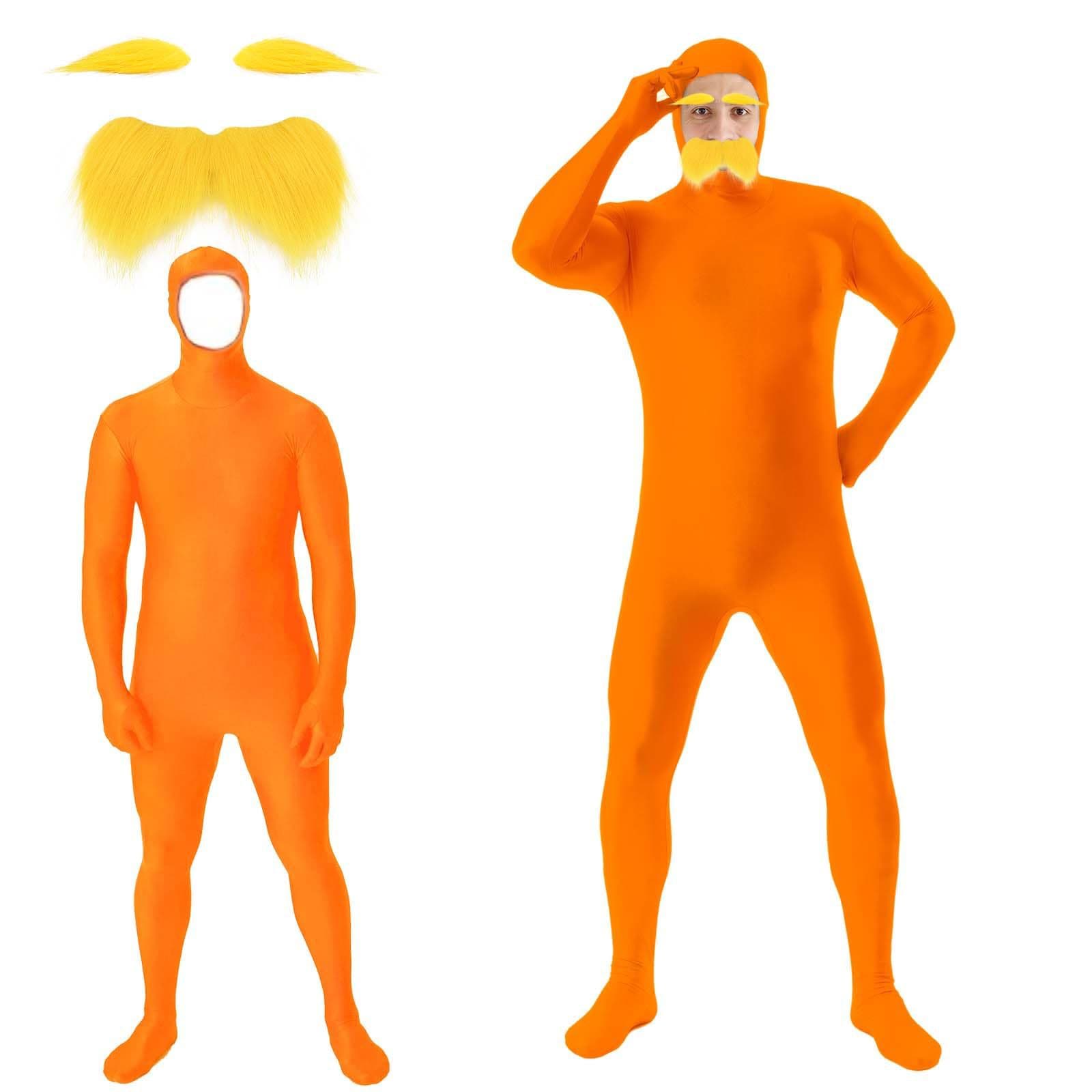 Cross-border Best-selling Cosplay Party Orange Jumpsuit with Yellow Beard and Eyebrows Mustache Halloween Costume