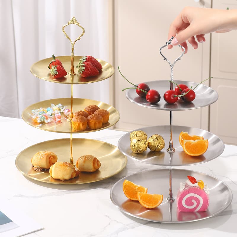 Cross-border Stainless Steel Fruit Tray, Multi-layer Two-layer Three-layer Living Room Coffee Table Snack Plate Cake Dessert Front Desk Display Rack