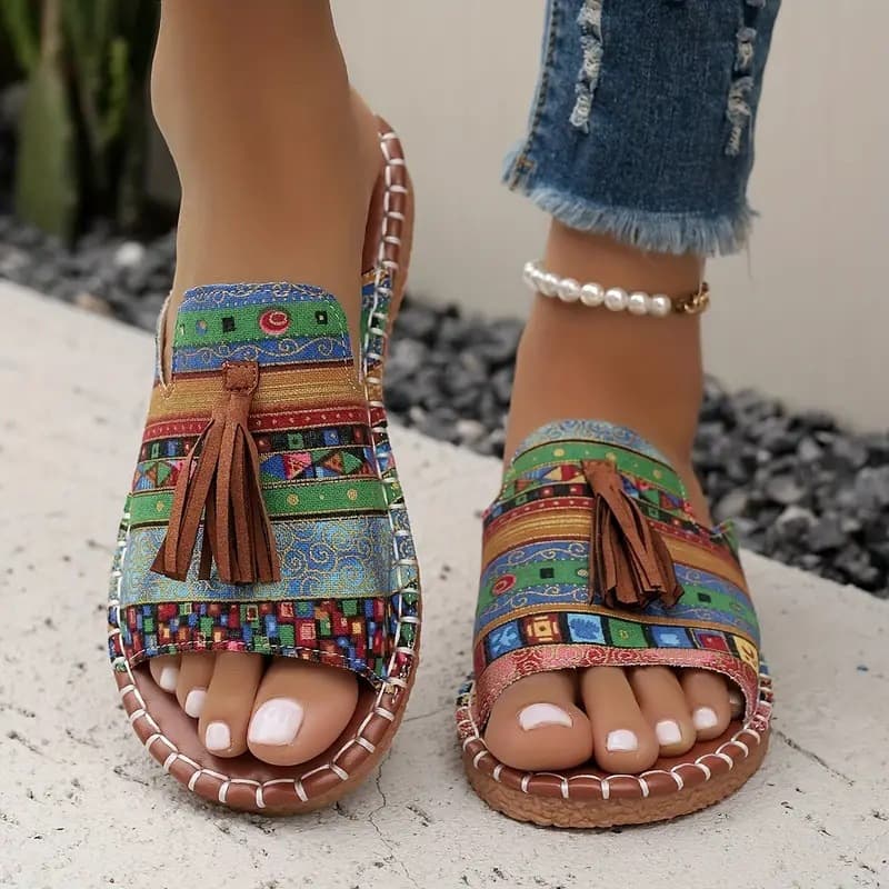 Bohemian Flat Sandals for Women 2025 Summer New European and American Tassel Women's Slippers Size 43 Beach Sandals Cross-border Large Size