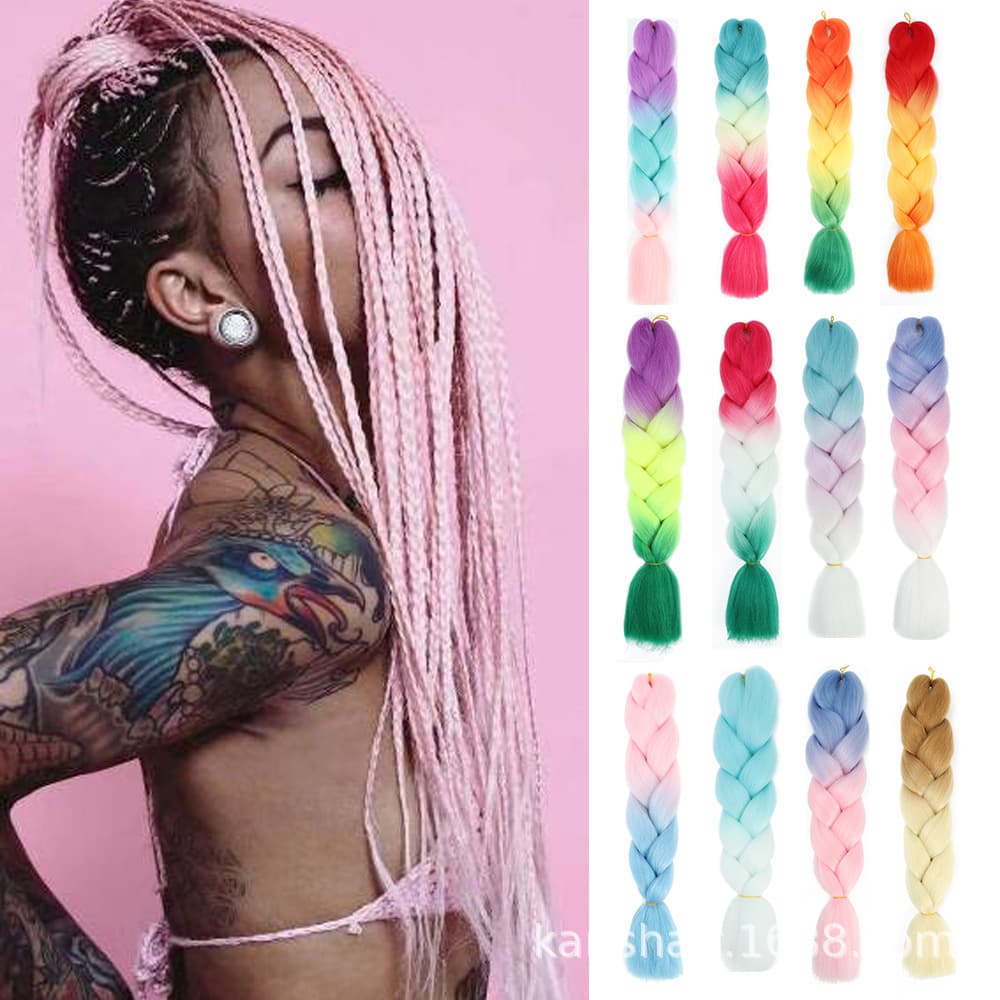 Colorful Dirty Braid Wig Three Four Colors Chemical Fiber Big Braid Jumbo Braids Hair High Temperature Silk Extensions