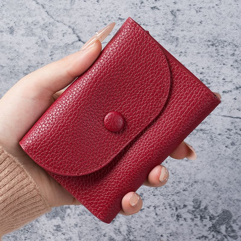 PU leather texture mini wallet, litchi pattern rimmed small card holder, soft leather wallet, coin purse, business card holder, coin holder