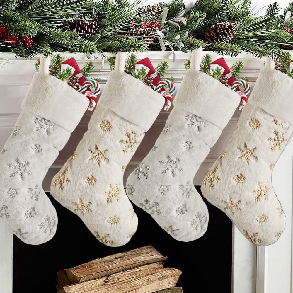 Cross-Border New Sequined Plush Christmas Stocking Gift Bag Crafts Wall Fireplace Hanging Decoration Scene Arrangement Props