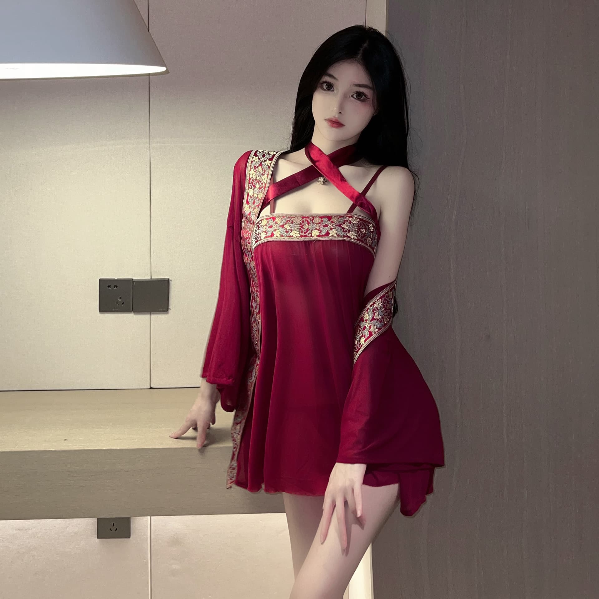 Sexy Lingerie Sheer Flower Sleep Dress Exotic Hanfu Teasing Costume Set Drop Shipping Adult Products