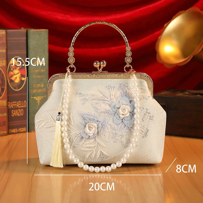 Original Heavy Work Flower Lace Mesh Socialite Handbag Vintage Cheongsam Banquet Bag Rhinestone High-end Feel Women's Bag