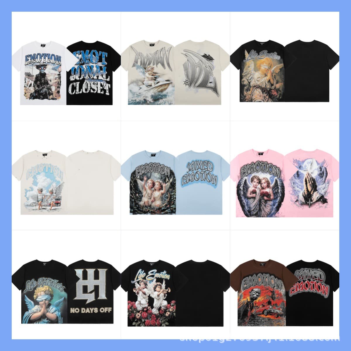 MIXED EMOTION American trendy brand angel retro hot diamond logo hip-hop loose short-sleeved full-print men's and women's T-shirts