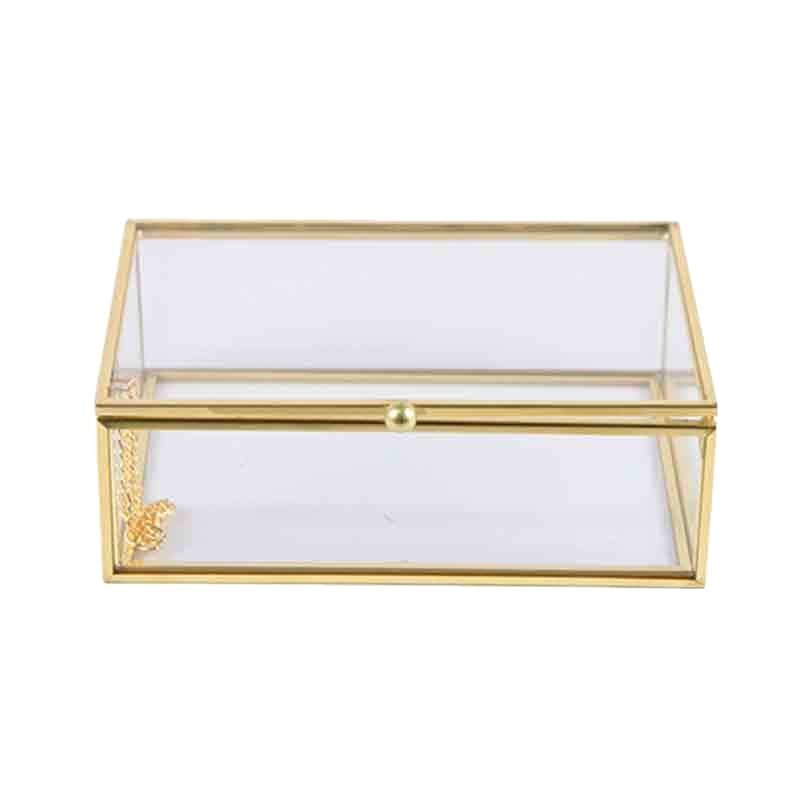 European Simple Glass Jewelry Box Desktop Cosmetic Storage Box Vintage Jewelry Box Dustproof Jewelry Display Box