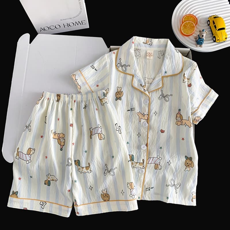 Girls Pajama Set Summer Short Sleeve Thin Kids Cartoon Cloud Cotton Homewear for Toddlers and Big Girls Wear Out