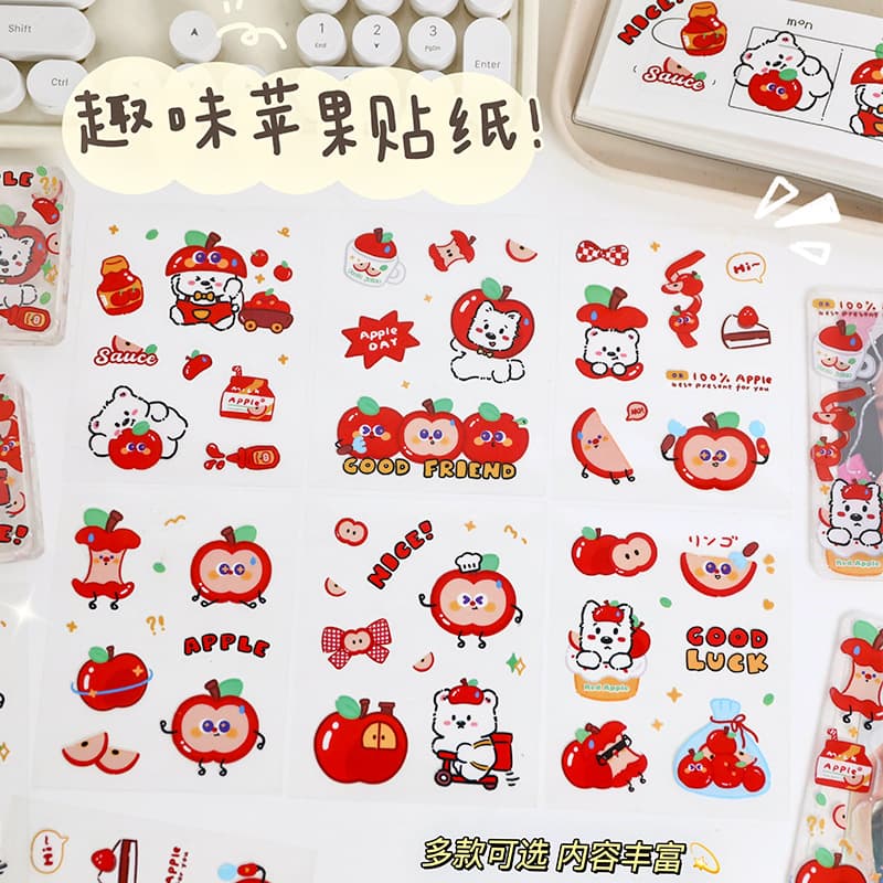 Cartoon Sticker Apple Duo Hand Account Sticker Fun PET Sticker Waterproof DIY Sticker Water Cup Phone Case Sticker