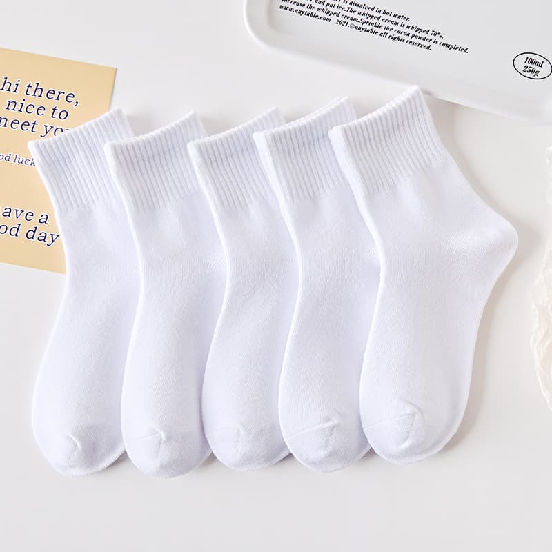Children's Socks Spring Autumn Thin Summer Pure Cotton Boys Sports Girls Middle Big Small Kids Student Socks White Mid Tube