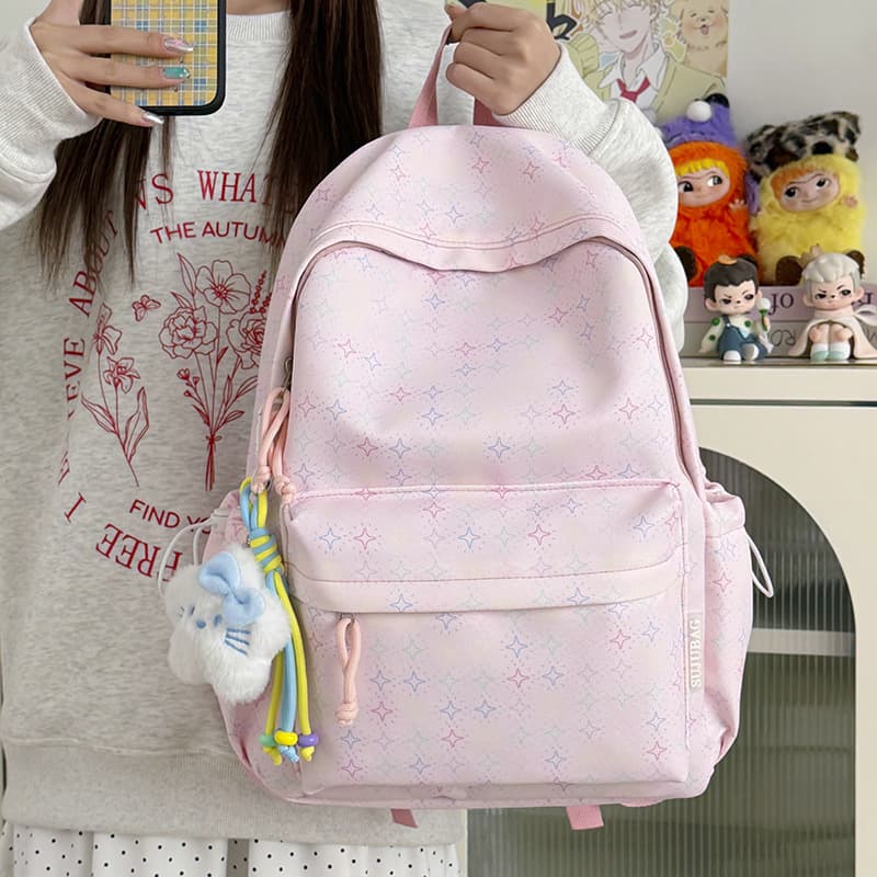Cross-border trendy backpack for women, high-looking Korean style student schoolbag, large-capacity printing, simple and lightweight travel backpack