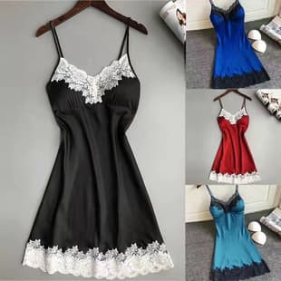 Plus Size Sexy Sleepwear Women's Camisole Nightgown Thin with Padded Bra Lace Edge Sexy Lingerie Homewear Factory Direct Supply