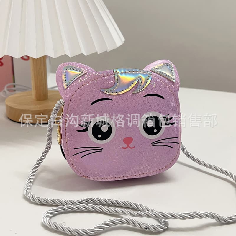Wholesale creative cute cartoon big-eyed cat shoulder crossbody bag kindergarten baby coin purse shiny children's small bag