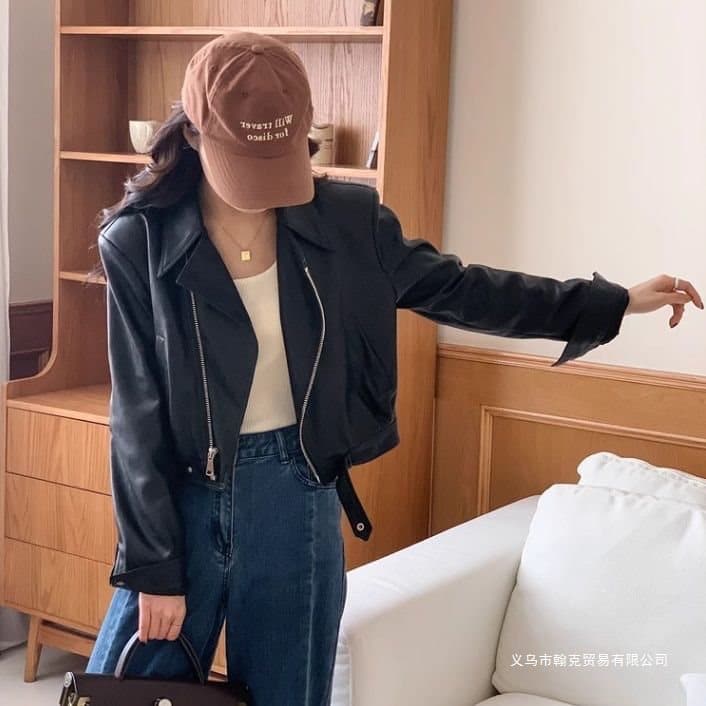 2025 Spring/Autumn Trendy Short Leather Jacket Coffee Turn-down Collar Motorcycle Coat Designer Leather Jacket Women