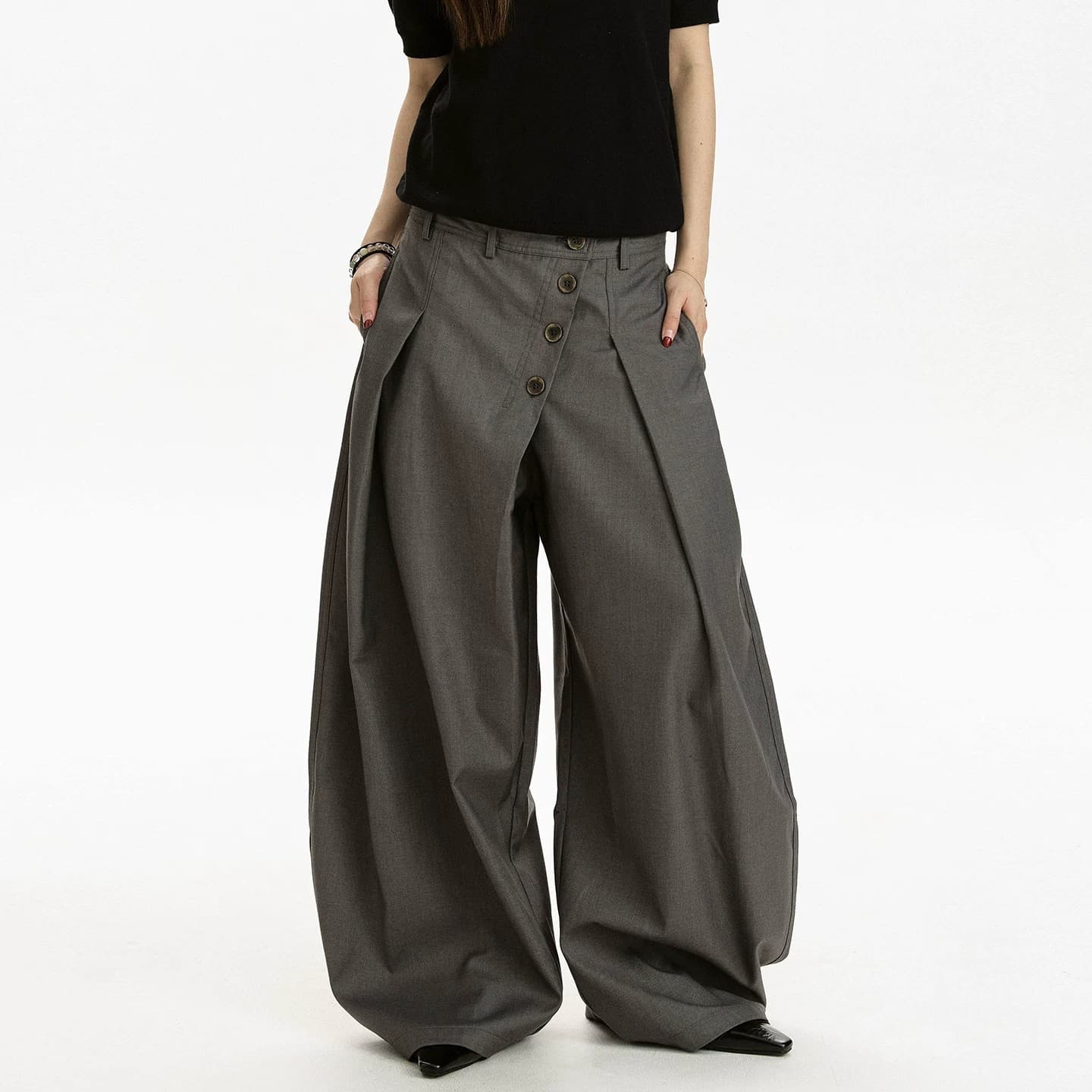 American retro-breasted high-end scimitar trousers old money style pleated loose casual versatile wide-leg trousers for men and women