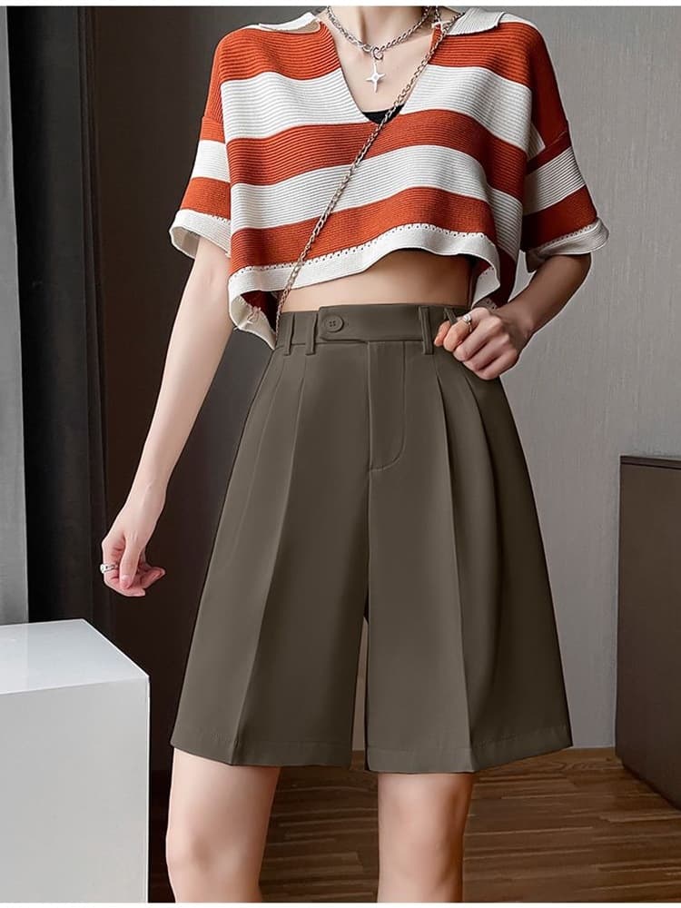 Women's Summer New Korean Style Ice Silk Slimming Wide Leg Five-Point Pants Loose Casual A-Line Shorts Trendy