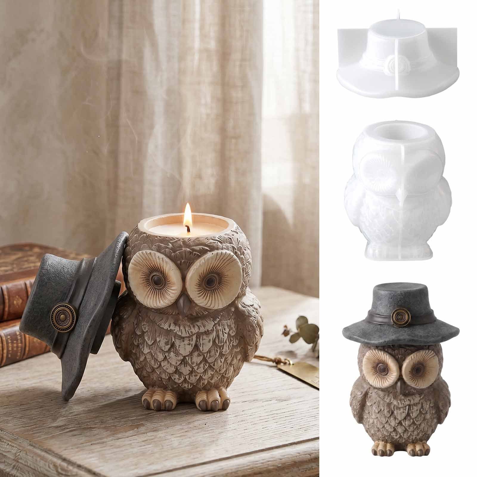 Hot selling hooded owl candle cup plaster ornament DIY aromatherapy small animal storage jar vase silicone mold