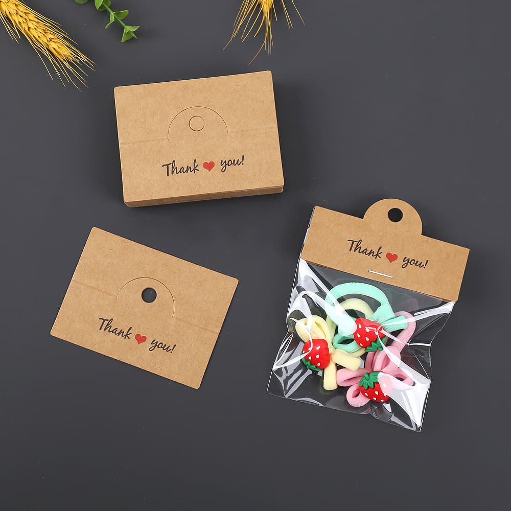 Kraft Paper Fold-Over Card Header and Backing Flat Pouch for Jewelry, Necklace, Hair Clip, and Accessory Packaging Hanging Card